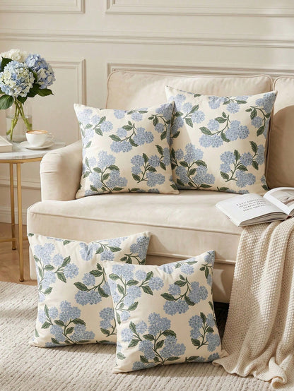 1/2/4pcs Blue Floral Pattern Throw Pillow Covers, Soft Decorative Cushion Covers, Single-Sided Printed With Zipper, Suitable For Sofa, Bed, Bedroom, Living Room Home Decor, Breathable Skin-Friendly, C