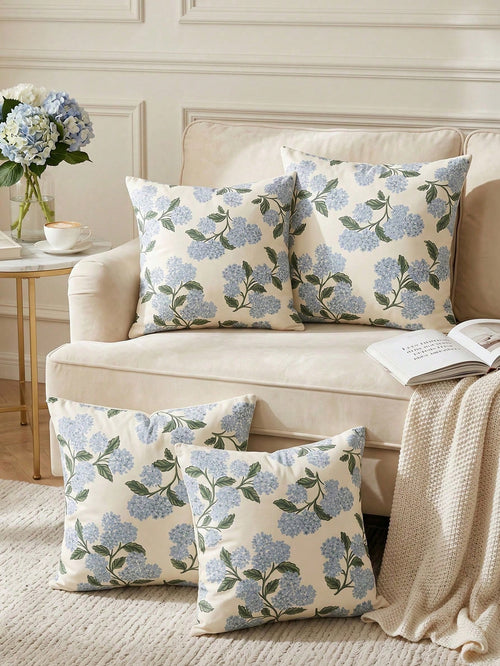 1/2/4pcs Blue Floral Pattern Throw Pillow Covers, Soft Decorative Cushion Covers, Single-Sided Printed With Zipper, Suitable For Sofa, Bed, Bedroom, Living Room Home Decor, Breathable Skin-Friendly, C