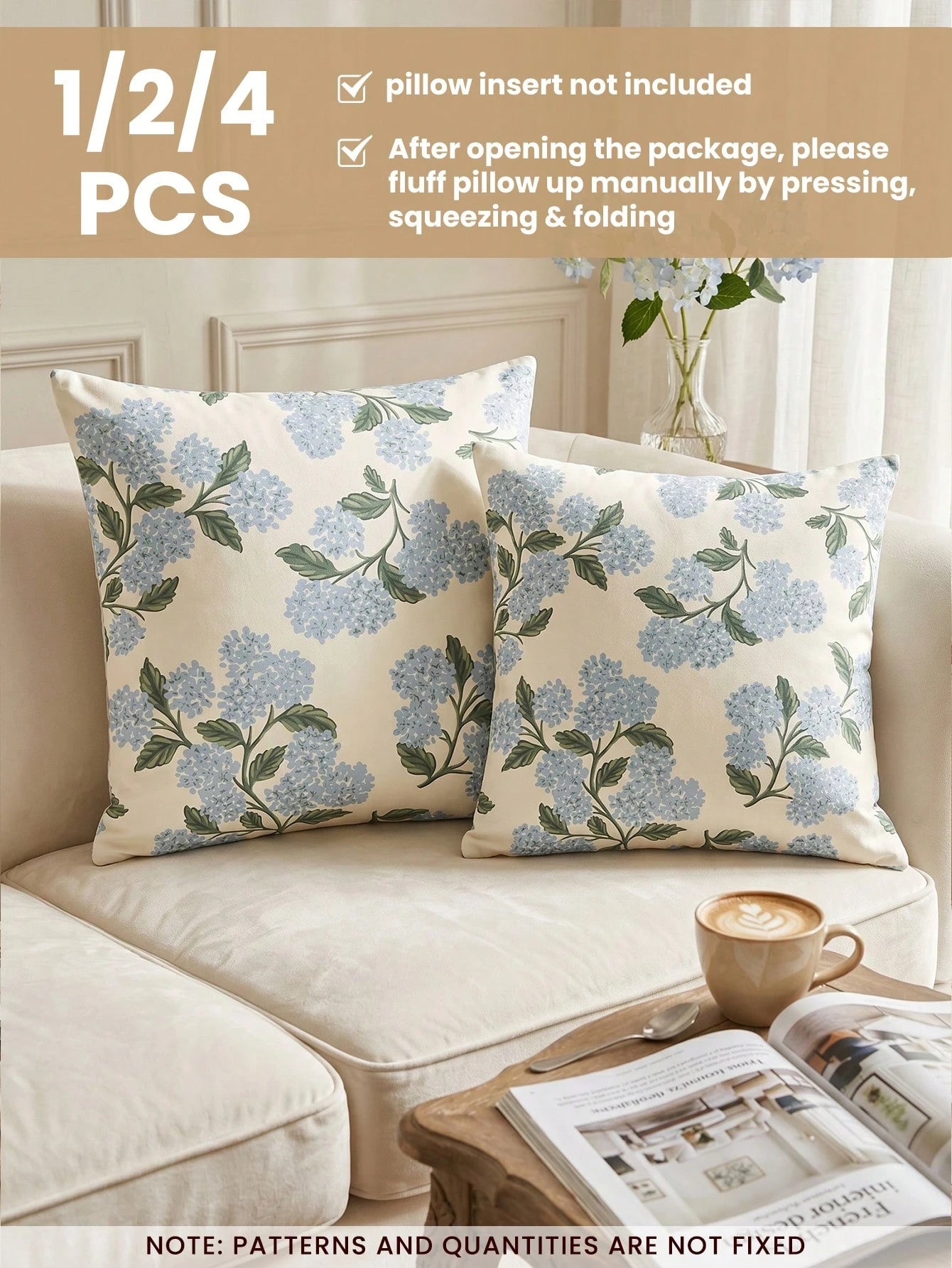 1/2/4pcs Blue Floral Pattern Throw Pillow Covers, Soft Decorative Cushion Covers, Single-Sided Printed With Zipper, Suitable For Sofa, Bed, Bedroom, Living Room Home Decor, Breathable Skin-Friendly, C