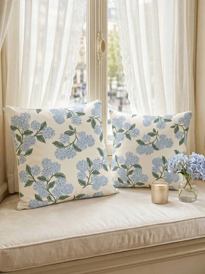 1/2/4pcs Blue Floral Pattern Throw Pillow Covers, Soft Decorative Cushion Covers, Single-Sided Printed With Zipper, Suitable For Sofa, Bed, Bedroom, Living Room Home Decor, Breathable Skin-Friendly, C