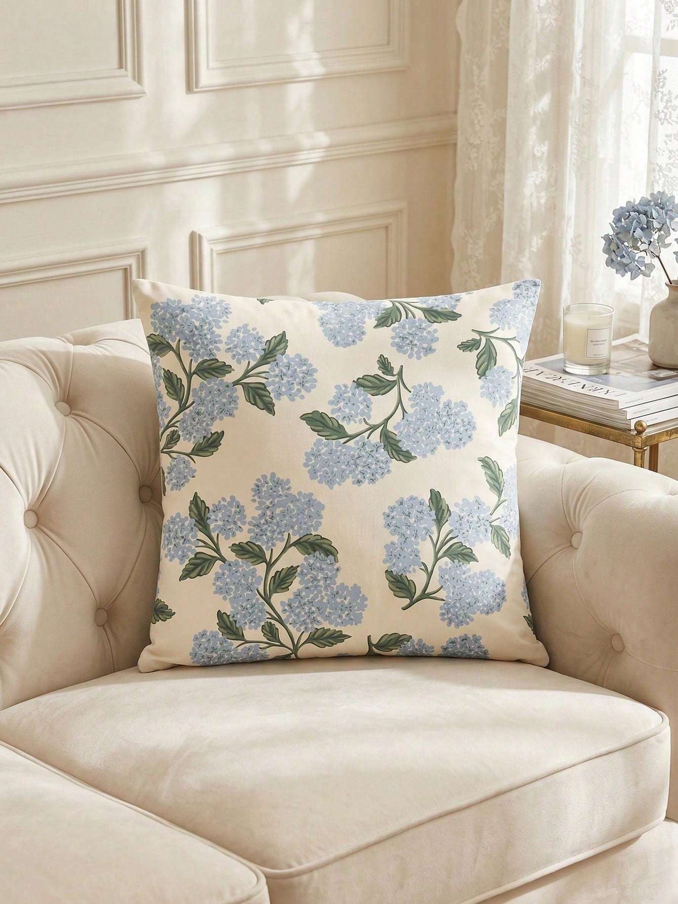 1/2/4pcs Blue Floral Pattern Throw Pillow Covers, Soft Decorative Cushion Covers, Single-Sided Printed With Zipper, Suitable For Sofa, Bed, Bedroom, Living Room Home Decor, Breathable Skin-Friendly, C