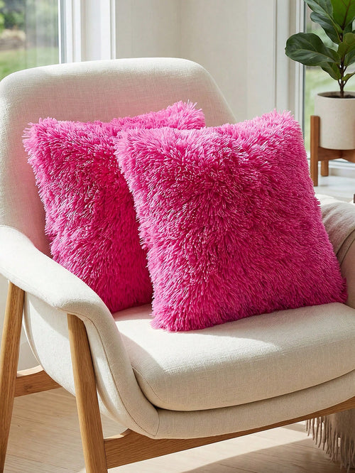 1/2/4pcs Solid Color Plush Pillow Cover (Pillow Insert Not Included), Minimalist Double-Sided Fluffy Square Cushion Cover, Soft Comfortable Home Decor Throw Pillow Case, Suitable For Bedroom, Living R