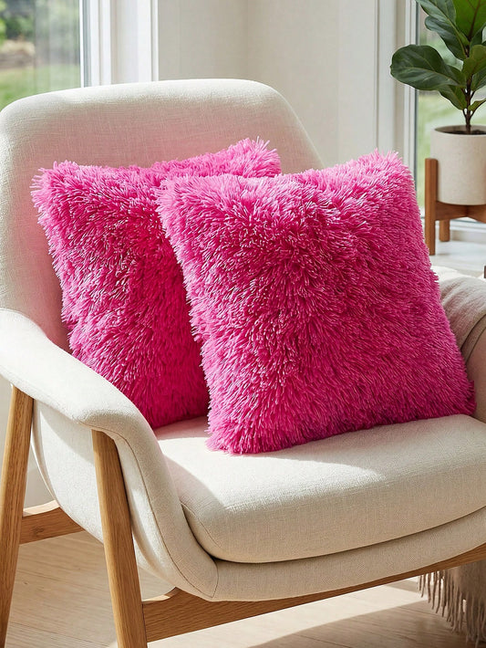 1/2/4pcs Solid Color Plush Pillow Cover (Pillow Insert Not Included), Minimalist Double-Sided Fluffy Square Cushion Cover, Soft Comfortable Home Decor Throw Pillow Case, Suitable For Bedroom, Living R