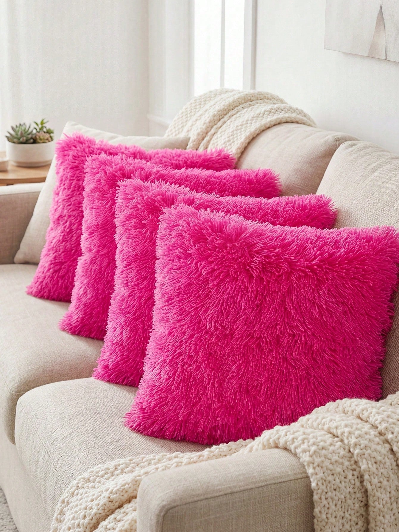 1/2/4pcs Solid Color Plush Pillow Cover (Pillow Insert Not Included), Minimalist Double-Sided Fluffy Square Cushion Cover, Soft Comfortable Home Decor Throw Pillow Case, Suitable For Bedroom, Living R