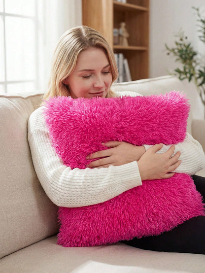 1/2/4pcs Solid Color Plush Pillow Cover (Pillow Insert Not Included), Minimalist Double-Sided Fluffy Square Cushion Cover, Soft Comfortable Home Decor Throw Pillow Case, Suitable For Bedroom, Living R