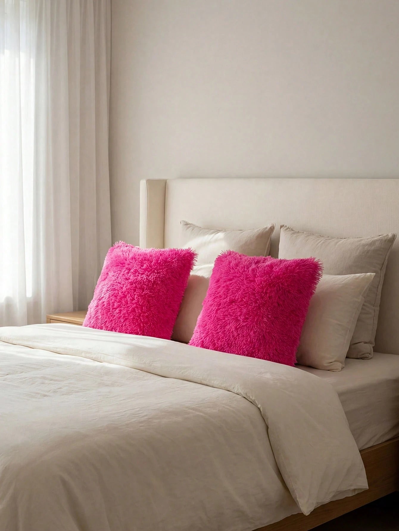 1/2/4pcs Solid Color Plush Pillow Cover (Pillow Insert Not Included), Minimalist Double-Sided Fluffy Square Cushion Cover, Soft Comfortable Home Decor Throw Pillow Case, Suitable For Bedroom, Living R