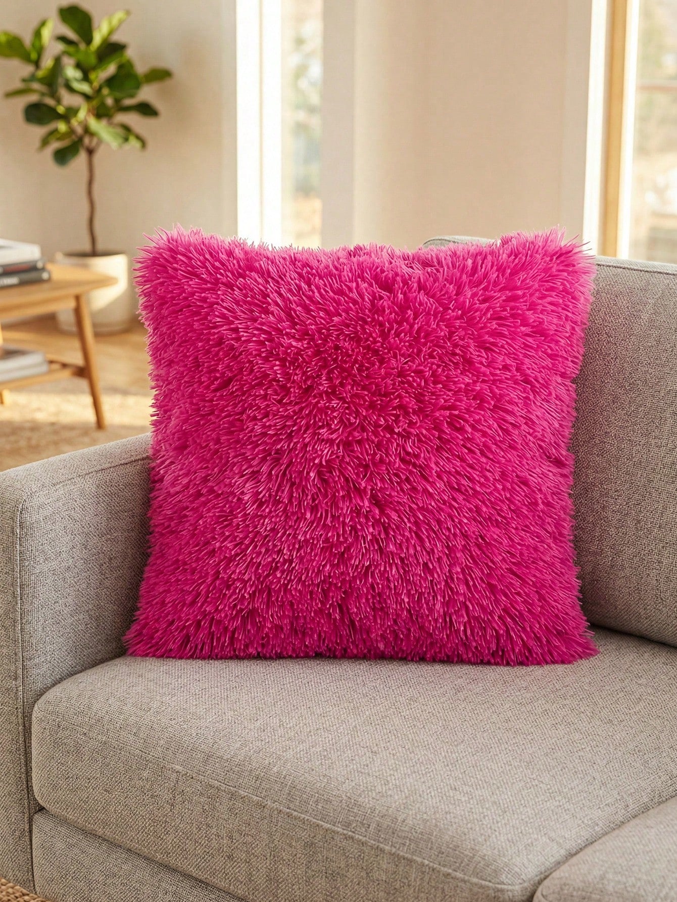 1/2/4pcs Solid Color Plush Pillow Cover (Pillow Insert Not Included), Minimalist Double-Sided Fluffy Square Cushion Cover, Soft Comfortable Home Decor Throw Pillow Case, Suitable For Bedroom, Living R