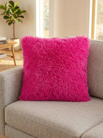 1/2/4pcs Solid Color Plush Pillow Cover (Pillow Insert Not Included), Minimalist Double-Sided Fluffy Square Cushion Cover, Soft Comfortable Home Decor Throw Pillow Case, Suitable For Bedroom, Living R