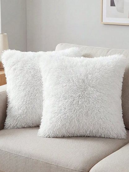 1/2/4pcs Solid Color Plush Pillow Cover (Pillow Insert Not Included), Minimalist Double-Sided Fluffy Square Cushion Cover, Soft Comfortable Home Decor Throw Pillow Case, Suitable For Bedroom, Living R