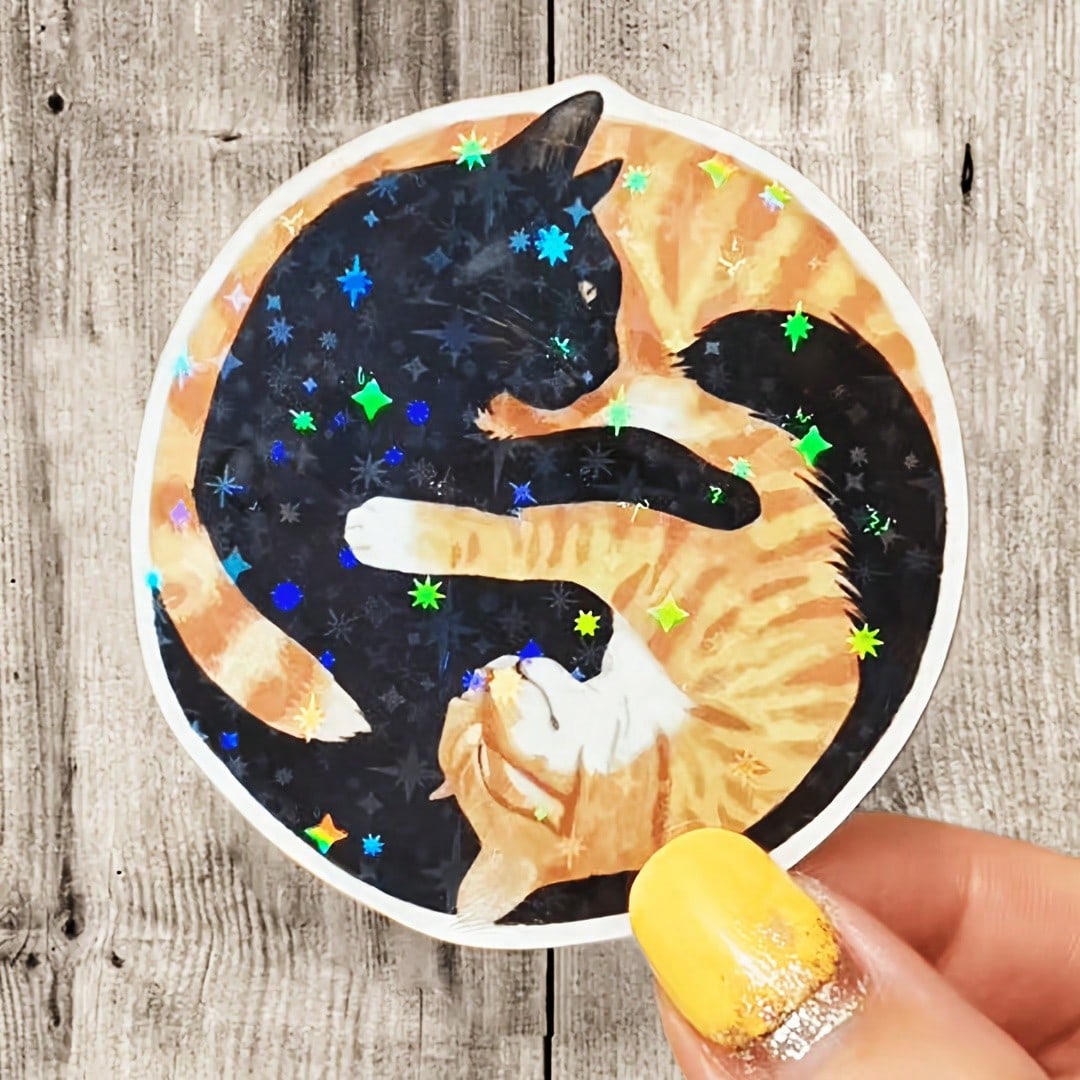 1/2/5 Pcs Tai Chi Black And Orange Cat, Symbolizing The Balance And Complementary Coexistence Of Yin And Yang, With The Adorable Softness Of The Cat To Soften The Seriousness. Vinyl Sticker- Durable
