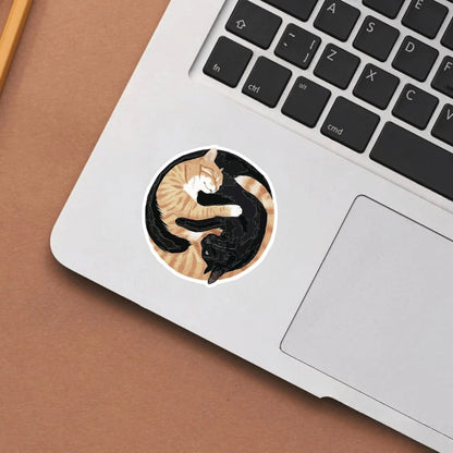 1/2/5 Pcs Tai Chi Black And Orange Cat, Symbolizing The Balance And Complementary Coexistence Of Yin And Yang, With The Adorable Softness Of The Cat To Soften The Seriousness. Vinyl Sticker- Durable