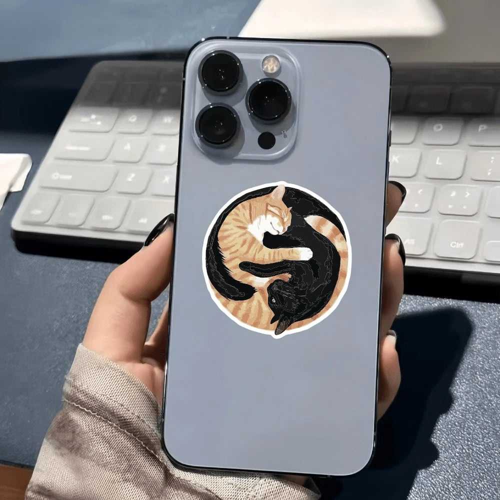 1/2/5 Pcs Tai Chi Black And Orange Cat, Symbolizing The Balance And Complementary Coexistence Of Yin And Yang, With The Adorable Softness Of The Cat To Soften The Seriousness. Vinyl Sticker- Durable