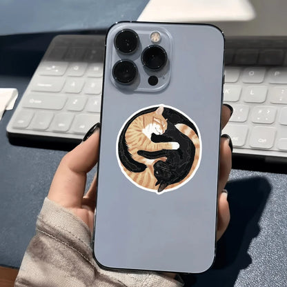 1/2/5 Pcs Tai Chi Black And Orange Cat, Symbolizing The Balance And Complementary Coexistence Of Yin And Yang, With The Adorable Softness Of The Cat To Soften The Seriousness. Vinyl Sticker- Durable