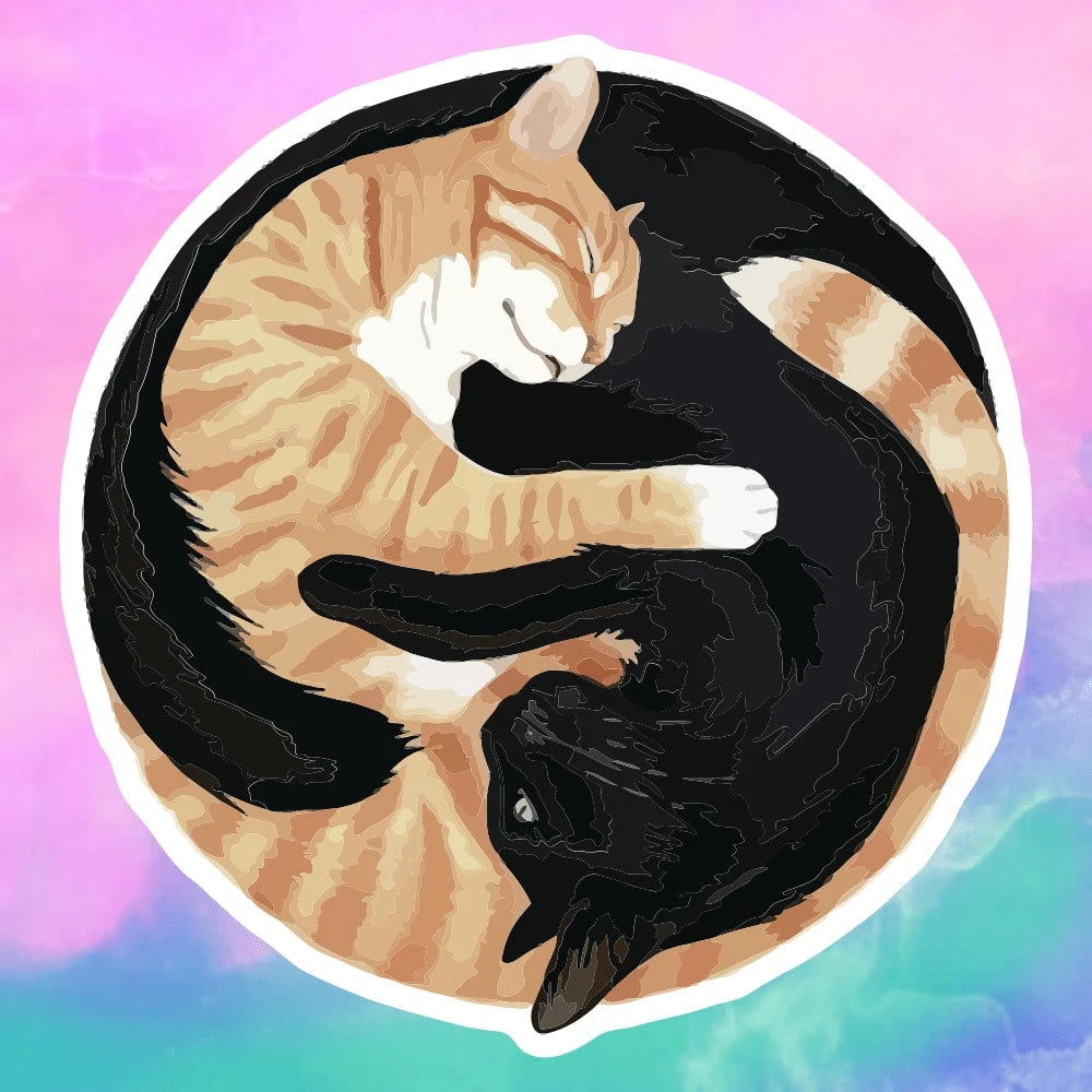 1/2/5 Pcs Tai Chi Black And Orange Cat, Symbolizing The Balance And Complementary Coexistence Of Yin And Yang, With The Adorable Softness Of The Cat To Soften The Seriousness. Vinyl Sticker- Durable