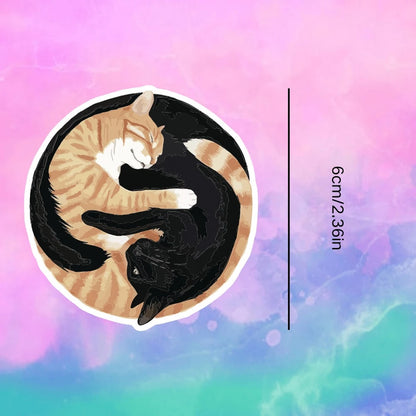 1/2/5 Pcs Tai Chi Black And Orange Cat, Symbolizing The Balance And Complementary Coexistence Of Yin And Yang, With The Adorable Softness Of The Cat To Soften The Seriousness. Vinyl Sticker- Durable