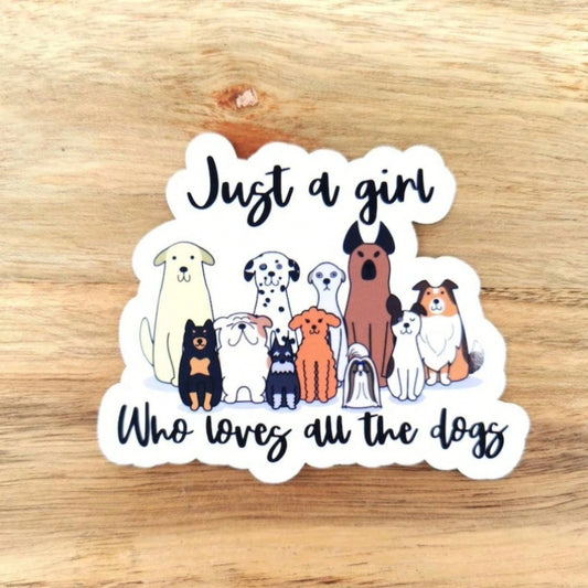 1/2/5pcs "Just A Girl Who Loves All The Dogs"Cute Cartoon Multi Breed Dogs Vinyl Stickers, Suitable For Water Tumbler, Laptop, Journal, Scrapbook, Phone Case, Car Window, Skateboard, Luggage Decor, Pe