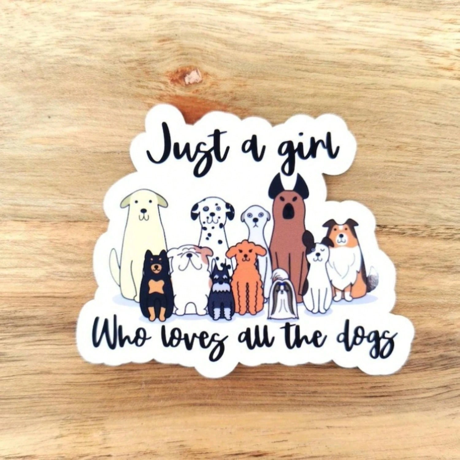 1/2/5pcs "Just A Girl Who Loves All The Dogs"Cute Cartoon Multi Breed Dogs Vinyl Stickers, Suitable For Water Tumbler, Laptop, Journal, Scrapbook, Phone Case, Car Window, Skateboard, Luggage Decor, Pe