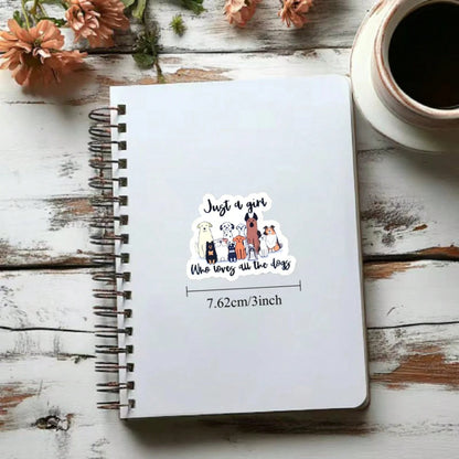 1/2/5pcs "Just A Girl Who Loves All The Dogs"Cute Cartoon Multi Breed Dogs Vinyl Stickers, Suitable For Water Tumbler, Laptop, Journal, Scrapbook, Phone Case, Car Window, Skateboard, Luggage Decor, Pe