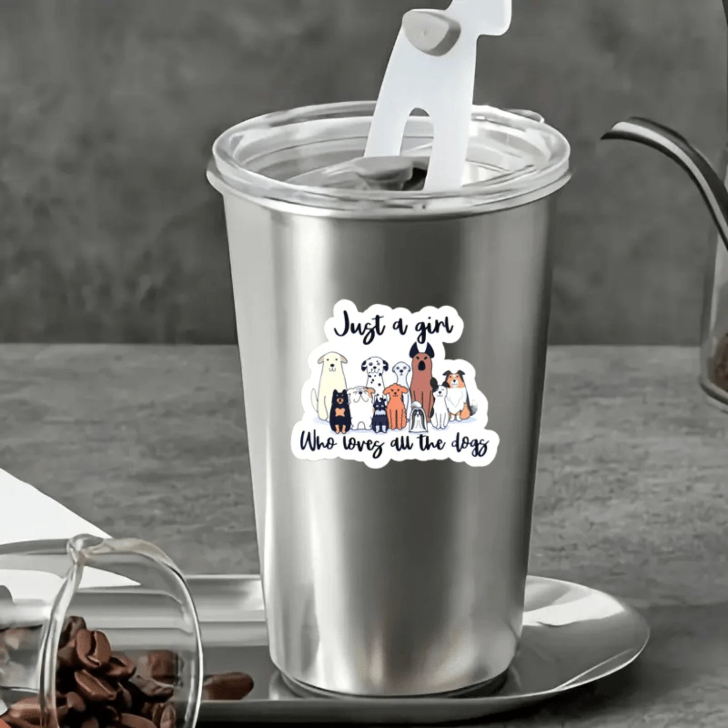 1/2/5pcs "Just A Girl Who Loves All The Dogs"Cute Cartoon Multi Breed Dogs Vinyl Stickers, Suitable For Water Tumbler, Laptop, Journal, Scrapbook, Phone Case, Car Window, Skateboard, Luggage Decor, Pe