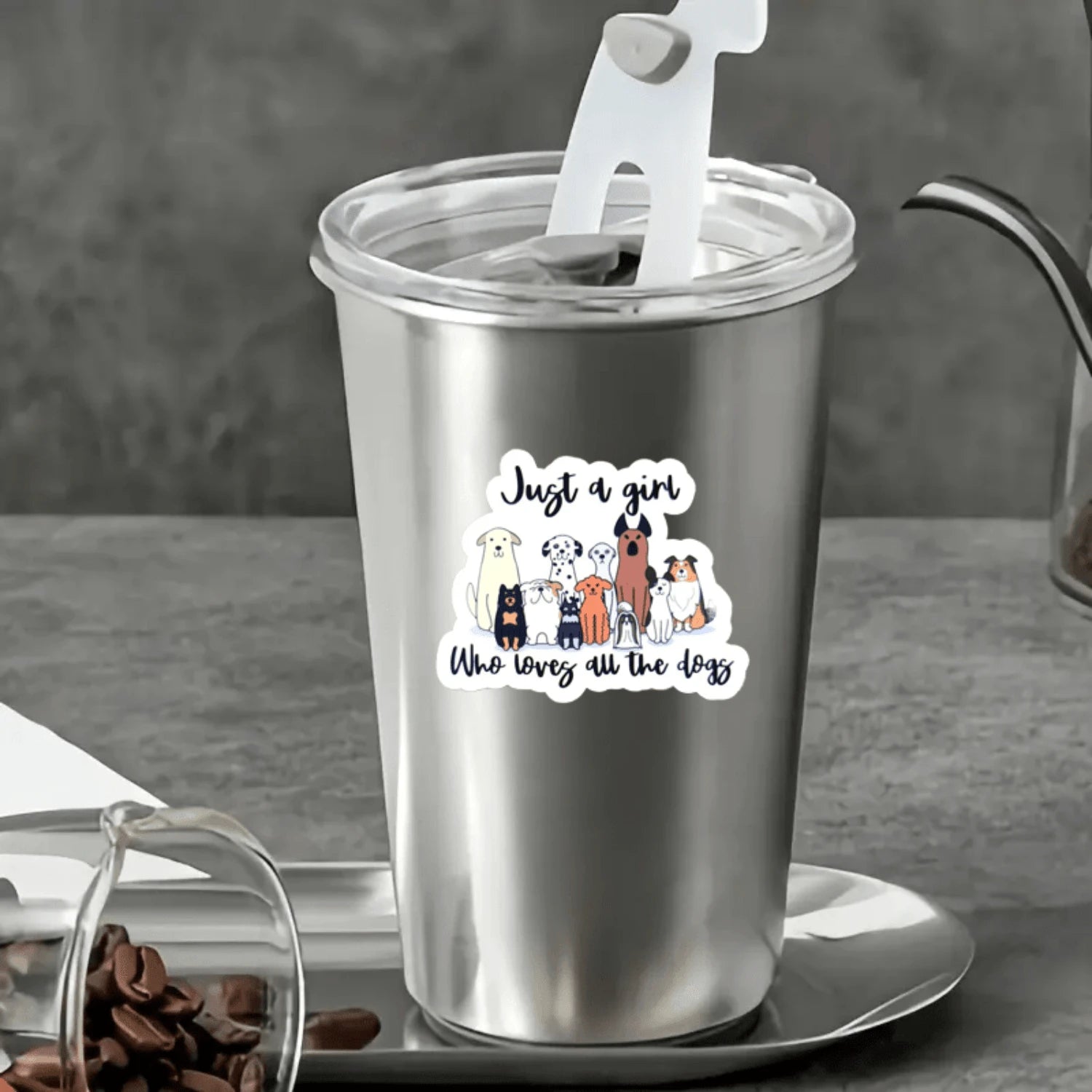 1/2/5pcs "Just A Girl Who Loves All The Dogs"Cute Cartoon Multi Breed Dogs Vinyl Stickers, Suitable For Water Tumbler, Laptop, Journal, Scrapbook, Phone Case, Car Window, Skateboard, Luggage Decor, Pe