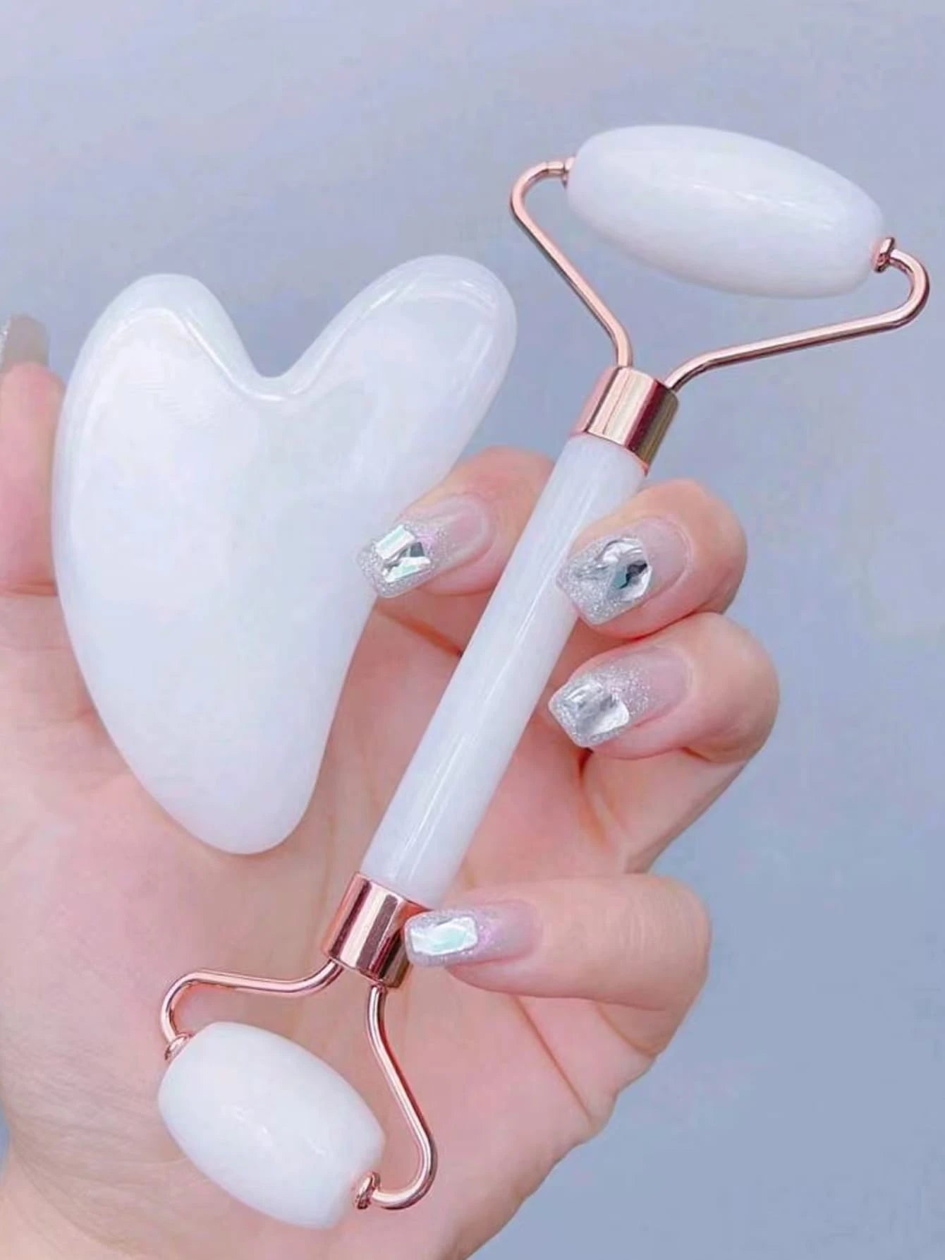 1/2 Pc Facial Massage Tool Set, Resin Material, Includes Roller Massager & Gua Sha Board, For Body & Back, Available In Pink/White, Beauty Accessories