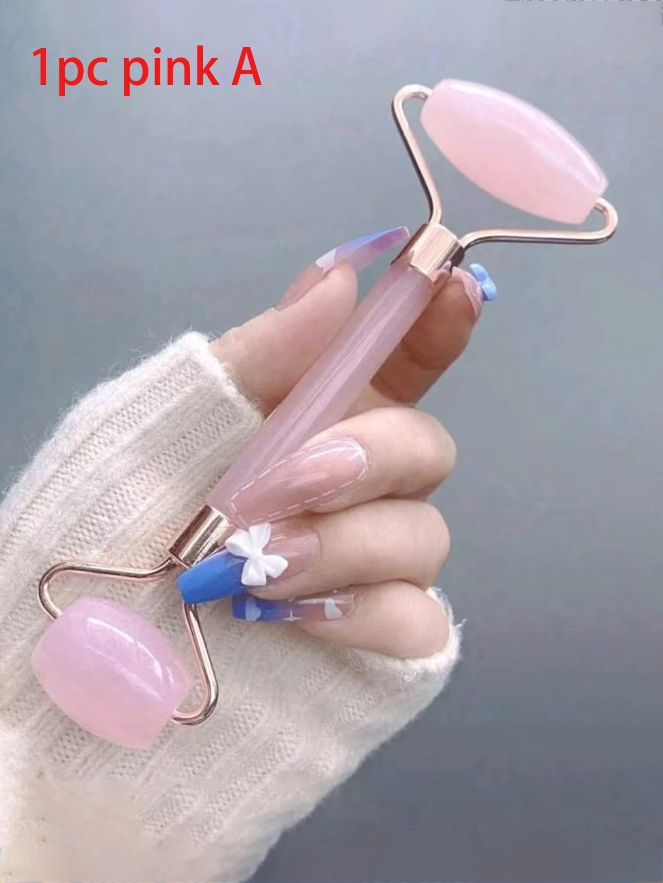 1/2 Pc Facial Massage Tool Set, Resin Material, Includes Roller Massager & Gua Sha Board, For Body & Back, Available In Pink/White, Beauty Accessories