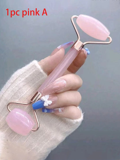 1/2 Pc Facial Massage Tool Set, Resin Material, Includes Roller Massager & Gua Sha Board, For Body & Back, Available In Pink/White, Beauty Accessories