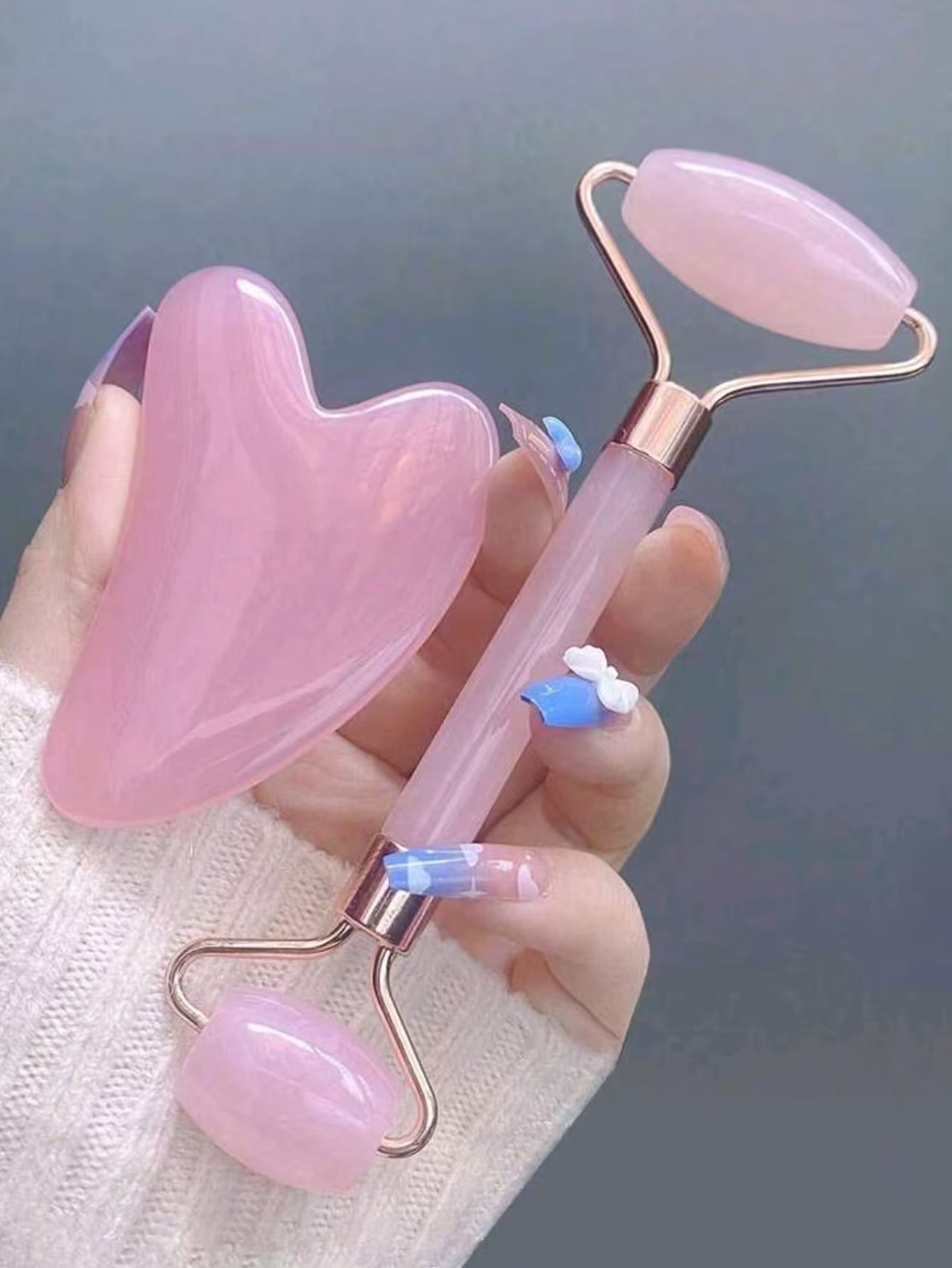 1/2 Pc Facial Massage Tool Set, Resin Material, Includes Roller Massager & Gua Sha Board, For Body & Back, Available In Pink/White, Beauty Accessories