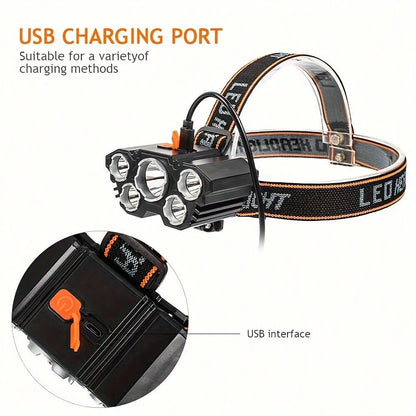 1/2 Piece Rechargeable Headlamp 5 LED High-Brightness Headlamp, Lightweight USB Headlamp, 4 Modes, Suitable For Outdoor Running, Hunting, Hiking, Camping, Repair, Work, Decoration And Maintenance.