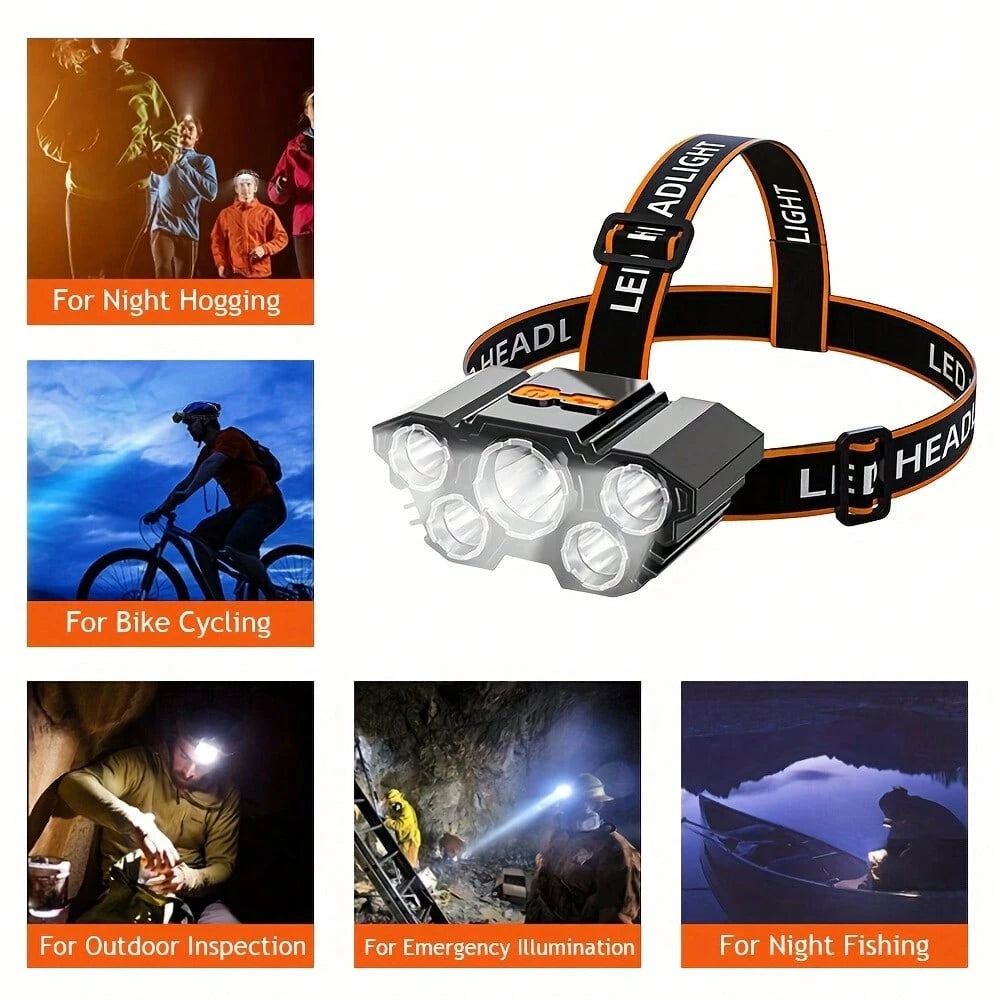1/2 Piece Rechargeable Headlamp 5 LED High-Brightness Headlamp, Lightweight USB Headlamp, 4 Modes, Suitable For Outdoor Running, Hunting, Hiking, Camping, Repair, Work, Decoration And Maintenance.
