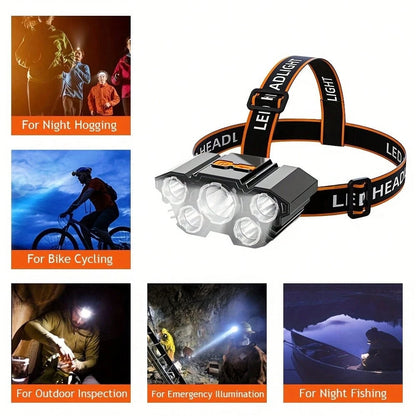 1/2 Piece Rechargeable Headlamp 5 LED High-Brightness Headlamp, Lightweight USB Headlamp, 4 Modes, Suitable For Outdoor Running, Hunting, Hiking, Camping, Repair, Work, Decoration And Maintenance.