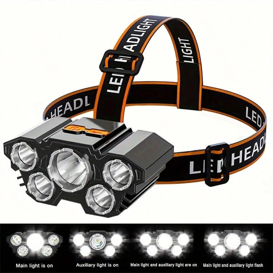 1/2 Piece Rechargeable Headlamp 5 LED High-Brightness Headlamp, Lightweight USB Headlamp, 4 Modes, Suitable For Outdoor Running, Hunting, Hiking, Camping, Repair, Work, Decoration And Maintenance.