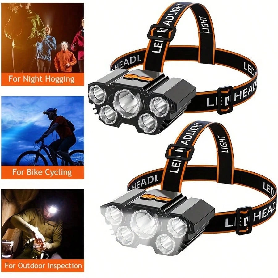 1/2 Piece Rechargeable Headlamp 5 LED High-Brightness Headlamp, Lightweight USB Headlamp, 4 Modes, Suitable For Outdoor Running, Hunting, Hiking, Camping, Repair, Work, Decoration And Maintenance.