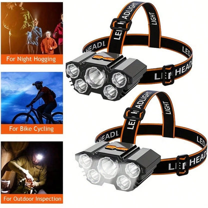 1/2 Piece Rechargeable Headlamp 5 LED High-Brightness Headlamp, Lightweight USB Headlamp, 4 Modes, Suitable For Outdoor Running, Hunting, Hiking, Camping, Repair, Work, Decoration And Maintenance.