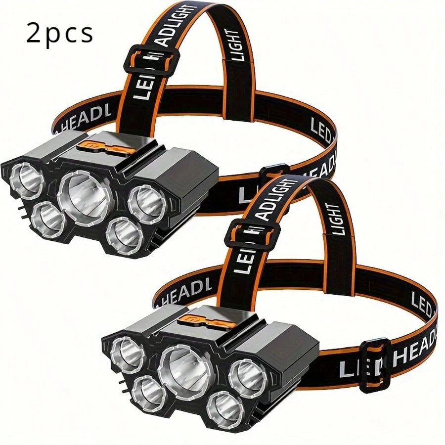 1/2 Piece Rechargeable Headlamp 5 LED High-Brightness Headlamp, Lightweight USB Headlamp, 4 Modes, Suitable For Outdoor Running, Hunting, Hiking, Camping, Repair, Work, Decoration And Maintenance.