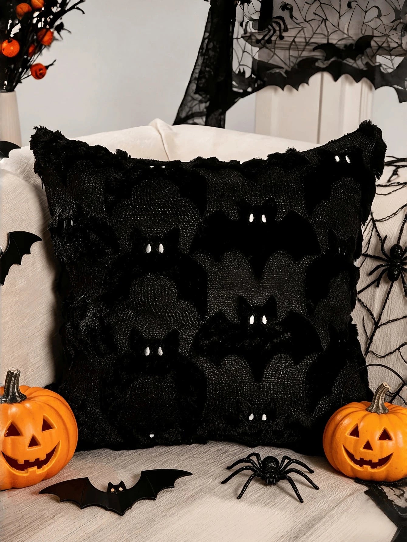1/2pcs 3D Plush Bat Pillow Case, Gothic Dark Halloween Witch Theme Decorative Cushion Cover, 18" X 18", Suitable For Living Room Sofa Bedroom Halloween Decoration, Pillow Insert Not Included