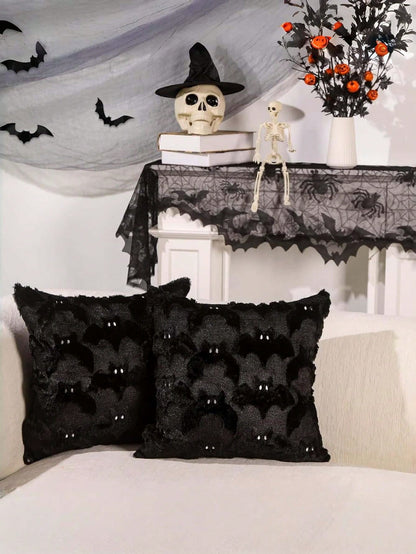 1/2pcs 3D Plush Bat Pillow Case, Gothic Dark Halloween Witch Theme Decorative Cushion Cover, 18" X 18", Suitable For Living Room Sofa Bedroom Halloween Decoration, Pillow Insert Not Included