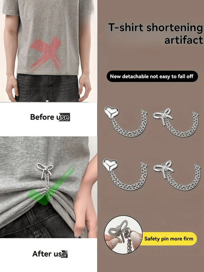 1/2pcs Adjustable Pant Clips And Cuff Clips, Detachable Pant Leg Clips Suitable For Pants And T-Shirts, With Chain Clips, No Sewing Required To Shorten Pant Legs, Multi-Functional Clips, Shirt Clips C