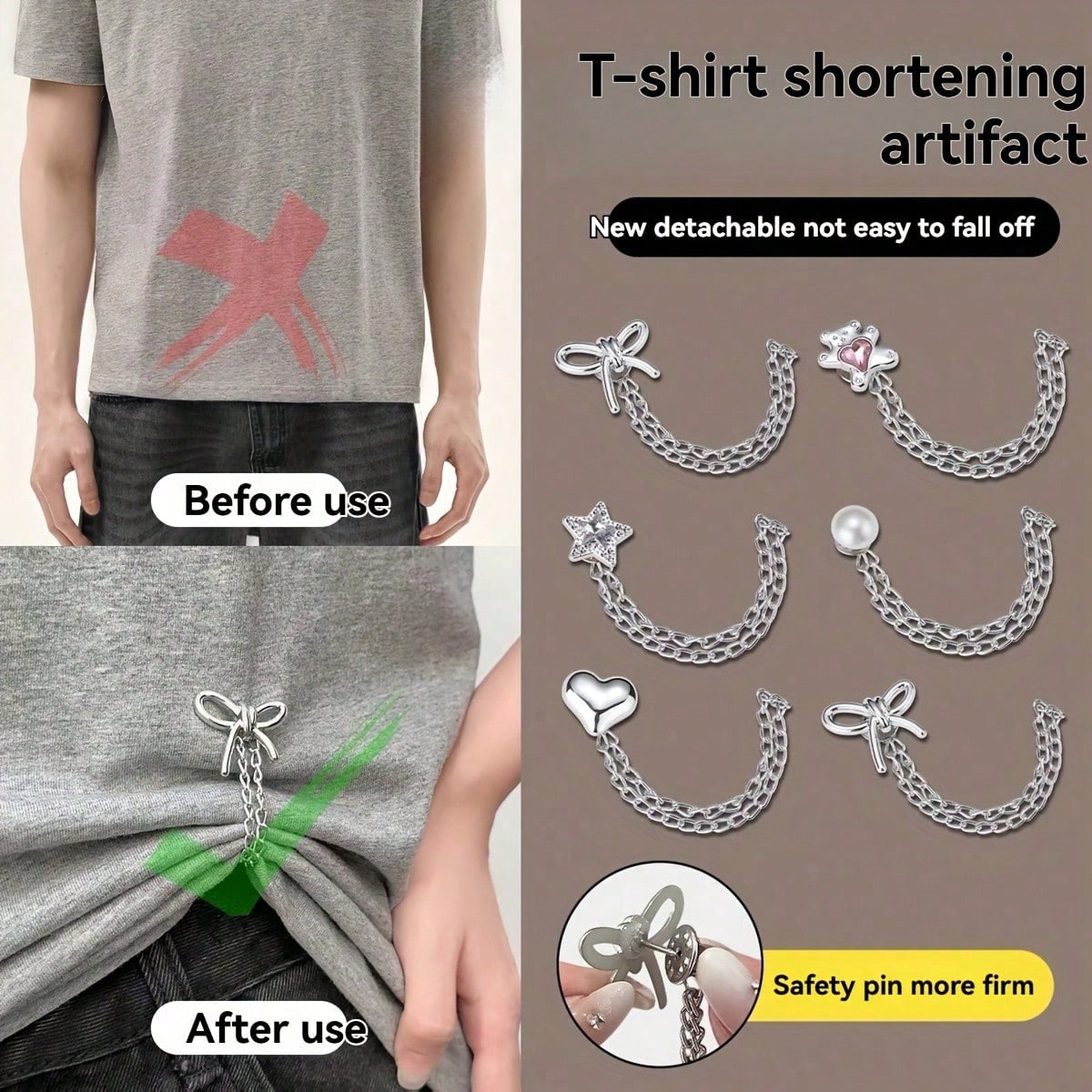 1/2pcs Adjustable Pant Clips And Cuff Clips, Detachable Pant Leg Clips Suitable For Pants And T-Shirts, With Chain Clips, No Sewing Required To Shorten Pant Legs, Multi-Functional Clips, Shirt Clips C