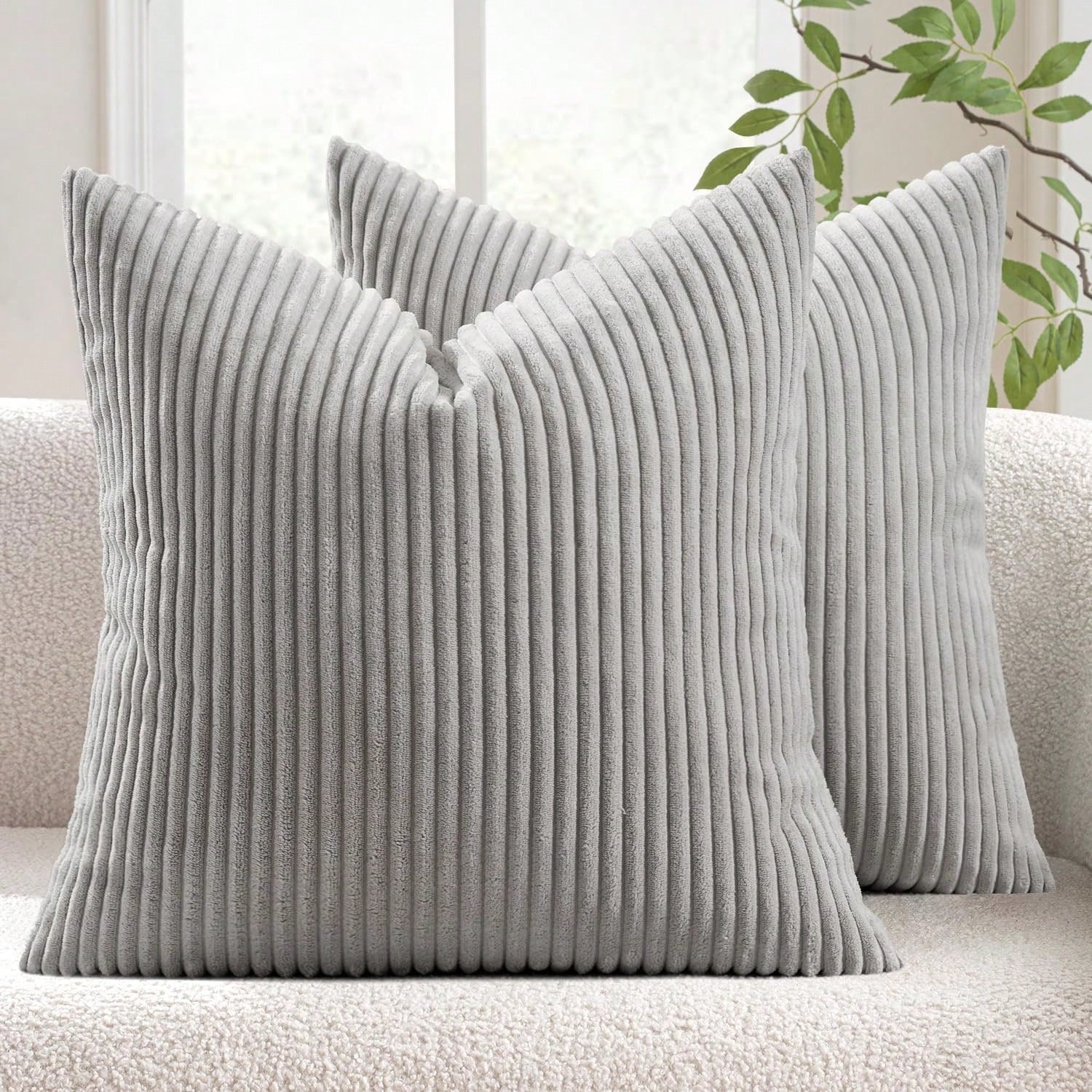 1/2pcs Decorative Pillow Cover, Light Grey Corduroy Striped Pattern, Decorative Throw Pillow Cushion Cover, For Sofa, Office, Living Room