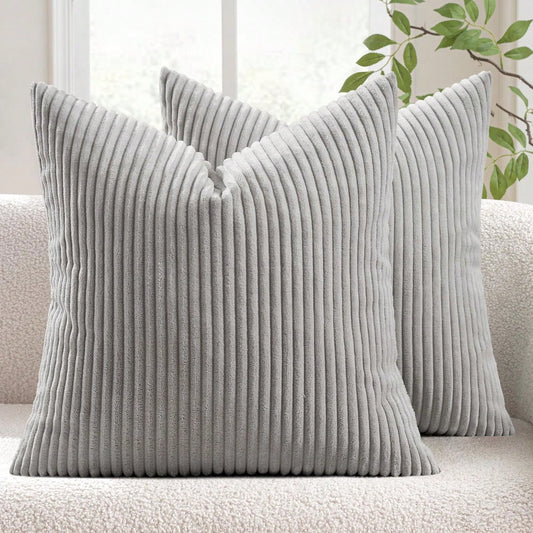 1/2pcs Decorative Pillow Cover, Light Grey Corduroy Striped Pattern, Decorative Throw Pillow Cushion Cover, For Sofa, Office, Living Room