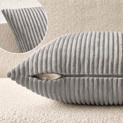 1/2pcs Decorative Pillow Cover, Light Grey Corduroy Striped Pattern, Decorative Throw Pillow Cushion Cover, For Sofa, Office, Living Room