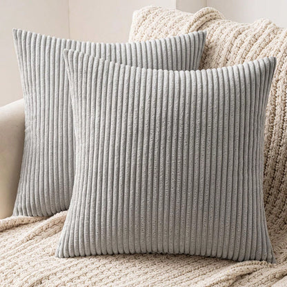 1/2pcs Decorative Pillow Cover, Light Grey Corduroy Striped Pattern, Decorative Throw Pillow Cushion Cover, For Sofa, Office, Living Room