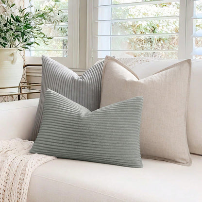 1/2pcs Decorative Pillow Cover, Light Grey Corduroy Striped Pattern, Decorative Throw Pillow Cushion Cover, For Sofa, Office, Living Room