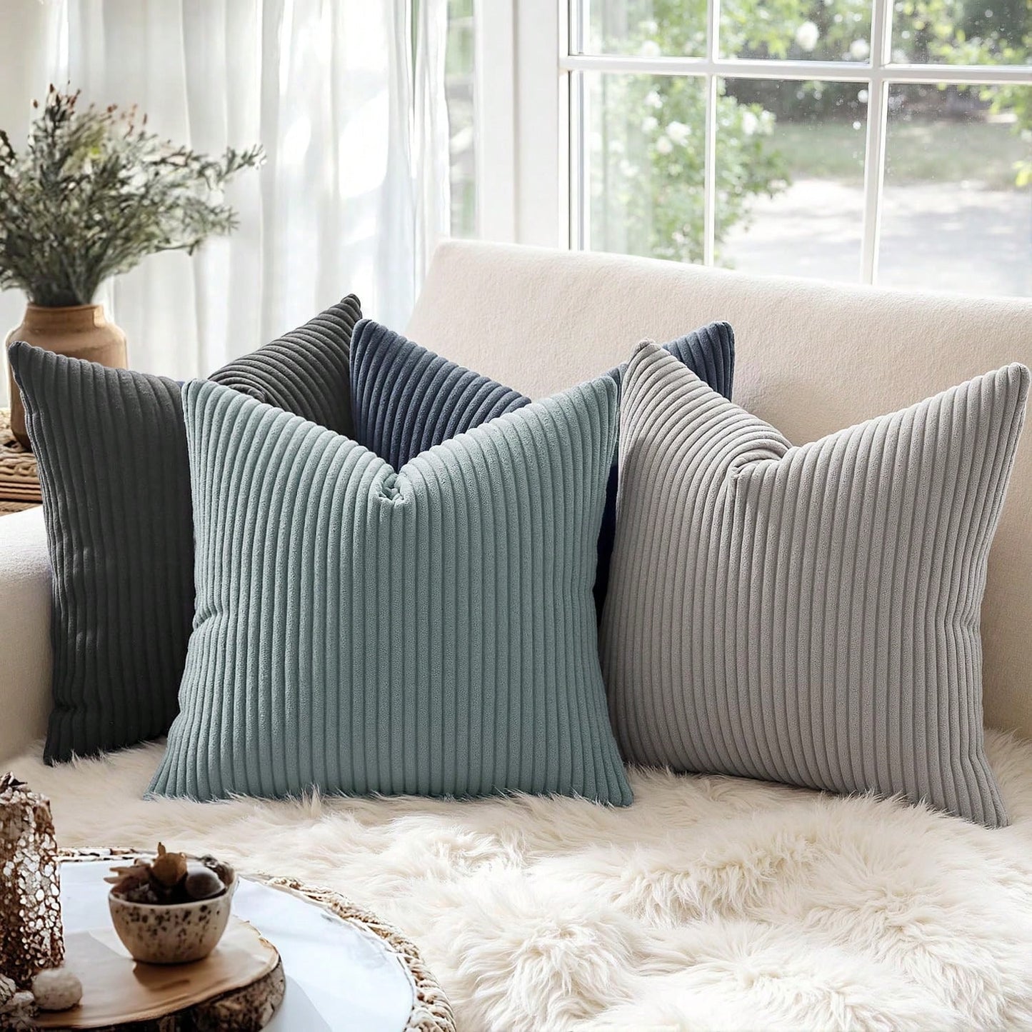 1/2pcs Decorative Pillow Cover, Light Grey Corduroy Striped Pattern, Decorative Throw Pillow Cushion Cover, For Sofa, Office, Living Room