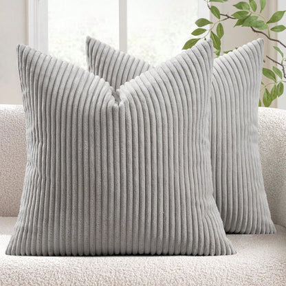 1/2pcs Decorative Pillow Cover, Light Grey Corduroy Striped Pattern, Decorative Throw Pillow Cushion Cover, For Sofa, Office, Living Room