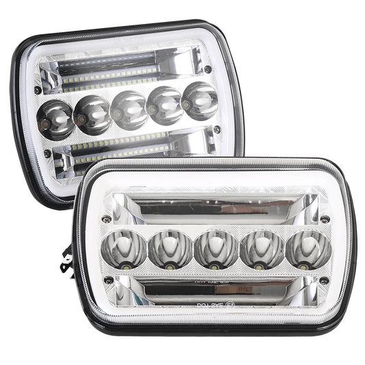 1/2PCS Rectangle H6054 LED Headlights 7x6 Headlamp Hi/Low Sealed Beam H4 9003 Plug 6054 H5054 Compatible With S10 Blazer Express Van/Wra Ngler YJ XJ Cherokee Truck Van