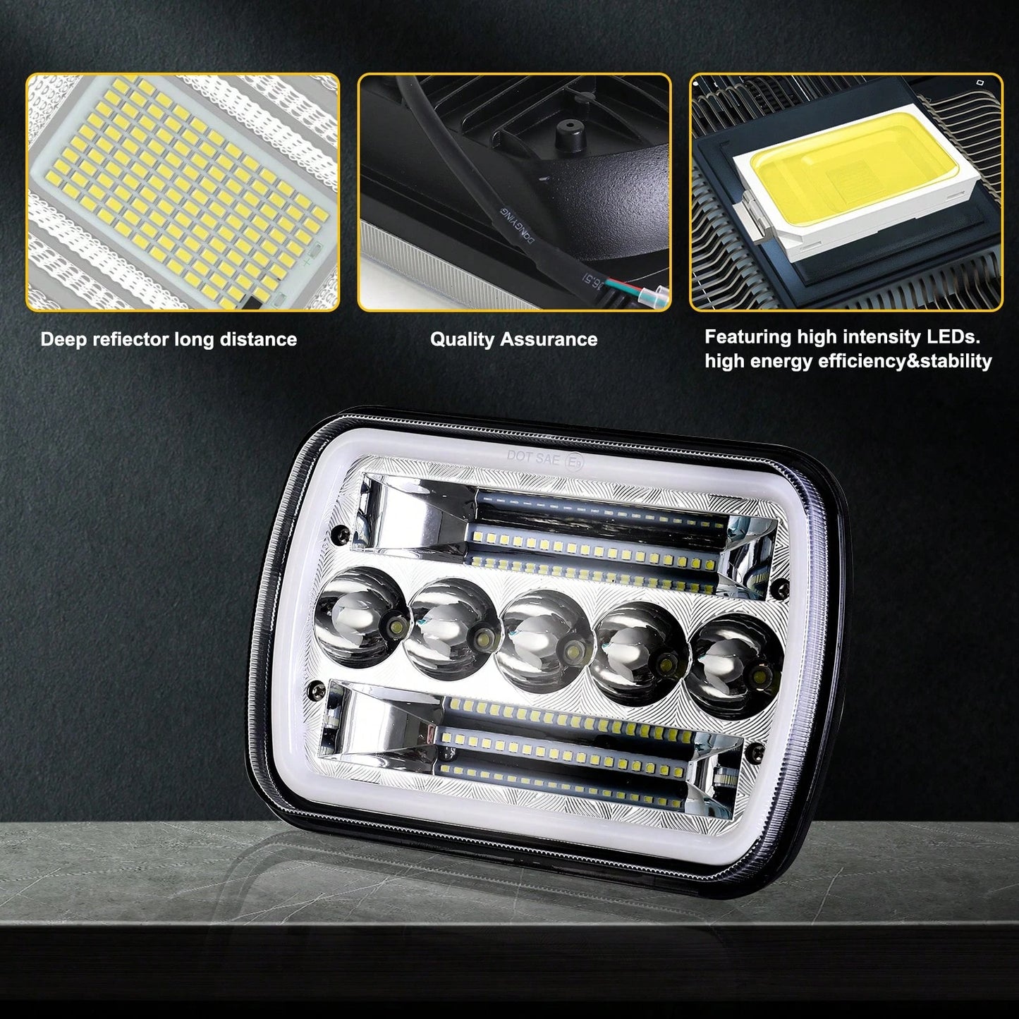 1/2PCS Rectangle H6054 LED Headlights 7x6 Headlamp Hi/Low Sealed Beam H4 9003 Plug 6054 H5054 Compatible With S10 Blazer Express Van/Wra Ngler YJ XJ Cherokee Truck Van