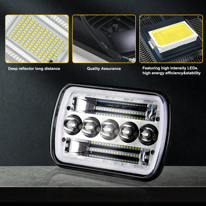 1/2PCS Rectangle H6054 LED Headlights 7x6 Headlamp Hi/Low Sealed Beam H4 9003 Plug 6054 H5054 Compatible With S10 Blazer Express Van/Wra Ngler YJ XJ Cherokee Truck Van
