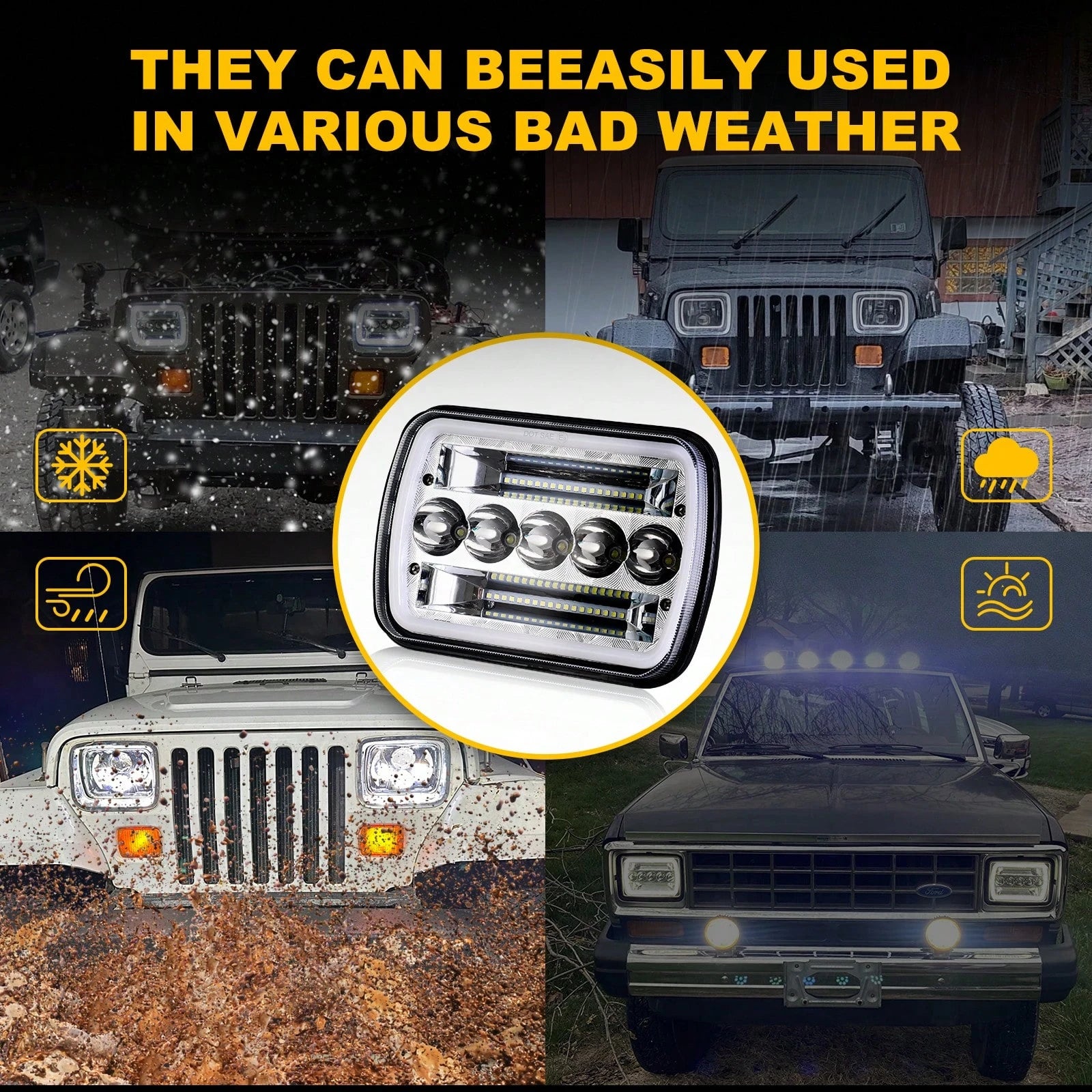 1/2PCS Rectangle H6054 LED Headlights 7x6 Headlamp Hi/Low Sealed Beam H4 9003 Plug 6054 H5054 Compatible With S10 Blazer Express Van/Wra Ngler YJ XJ Cherokee Truck Van